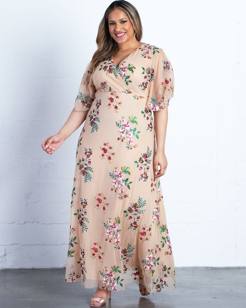 Plus Size Embroidered Elegance Evening Gown BLUSH